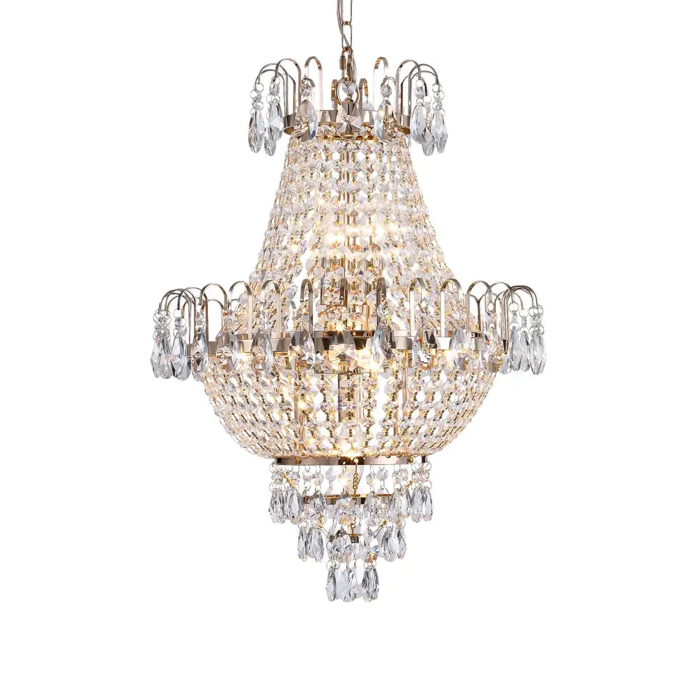 DecorBites™ luxury retro crystal chandelier with copper color frame and cascading clear crystals 7-light fixture