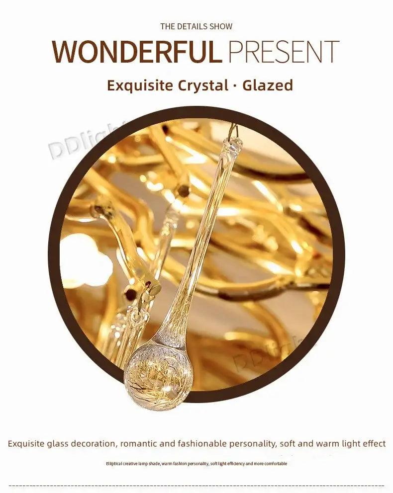 A luxury crystal chandelier ornament by decorbites featuring a clear bulbous design with intricate glowing details