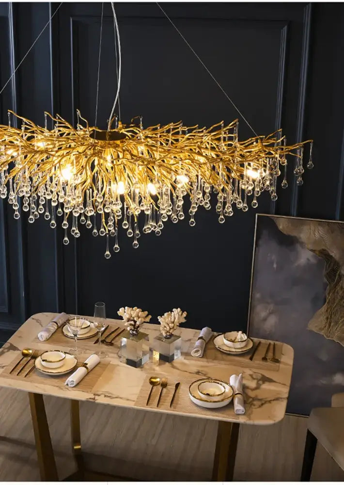 Golden branch-style decorbites luxury crystal chandelier with dangling crystal droplets for elegant home decor