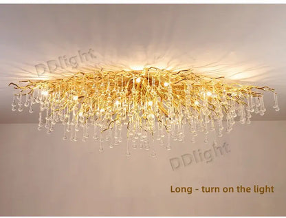 DecorBites™ luxury crystal chandelier with golden branch design and dangling crystal droplets for home decor