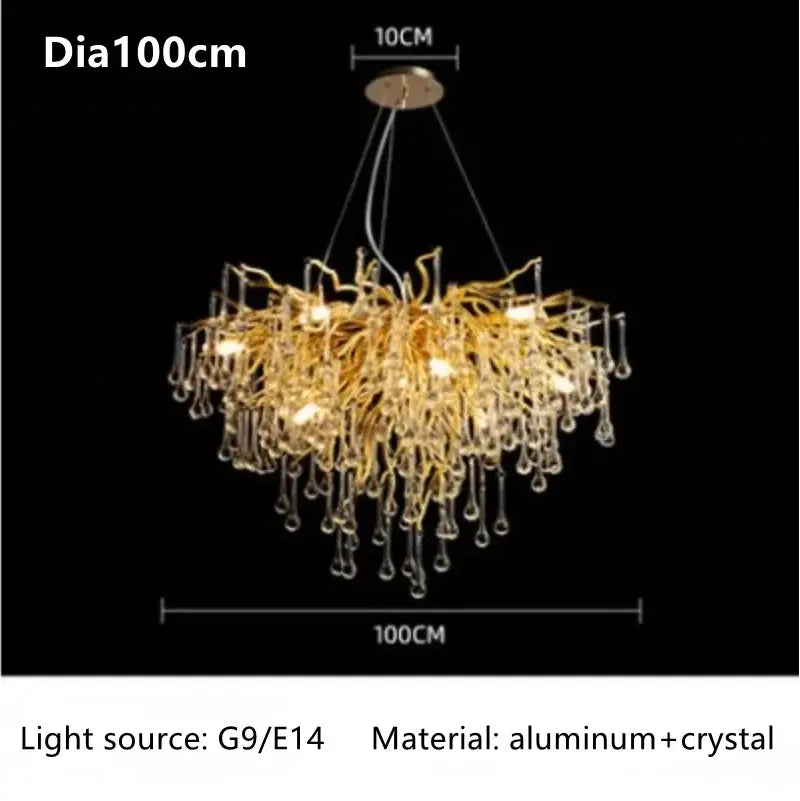 Golden branch-style decorbites luxury crystal chandelier with aluminum frame and crystal droplets for home decor