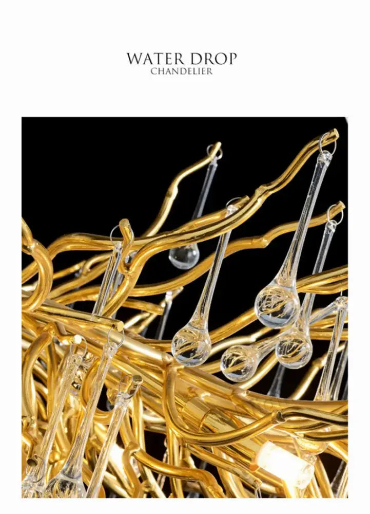 DecorBites luxury crystal chandelier with golden clear glass drops and intricate branching design for home decor