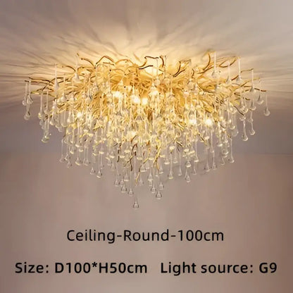 Golden decorbites luxury crystal chandelier with intricate branching design and crystal droplets for home decor