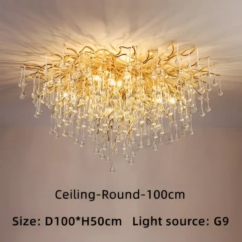 Golden decorbites luxury crystal chandelier with intricate branching design and crystal droplets for home decor
