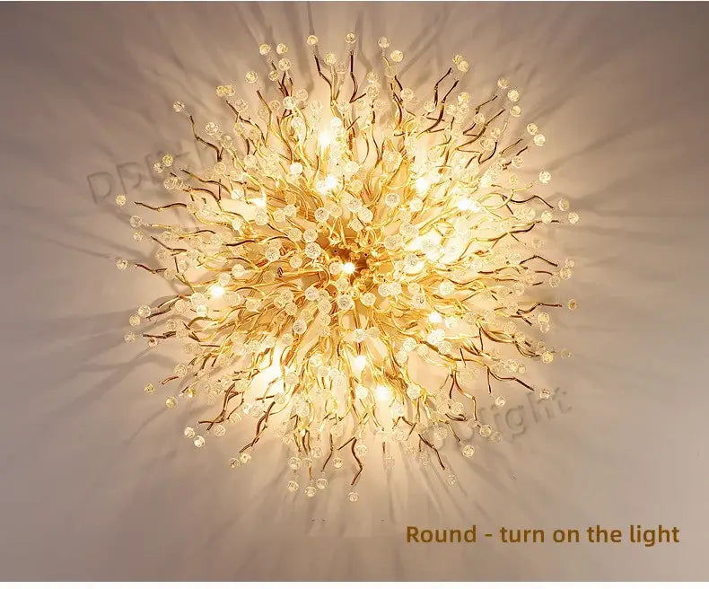 Decorbites luxury crystal chandelier with gold glass and intricate branching arms for elegant home decor