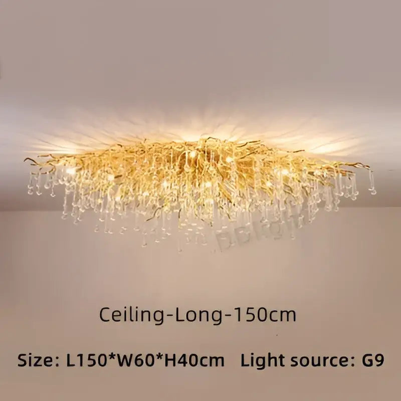 Decorbites™ luxury crystal chandelier with golden intricate branching design and clear dangling crystals for home decor