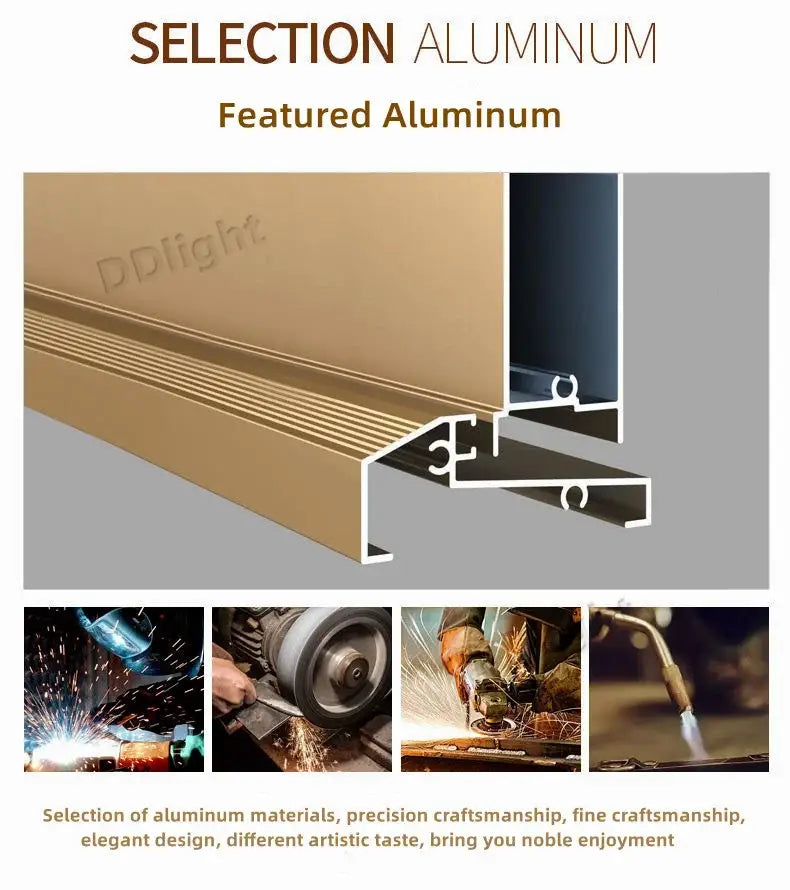 Tan aluminum threshold strip with sleek modern profile and grooved texture for luxury crystal chandelier decorbites luxury crystal