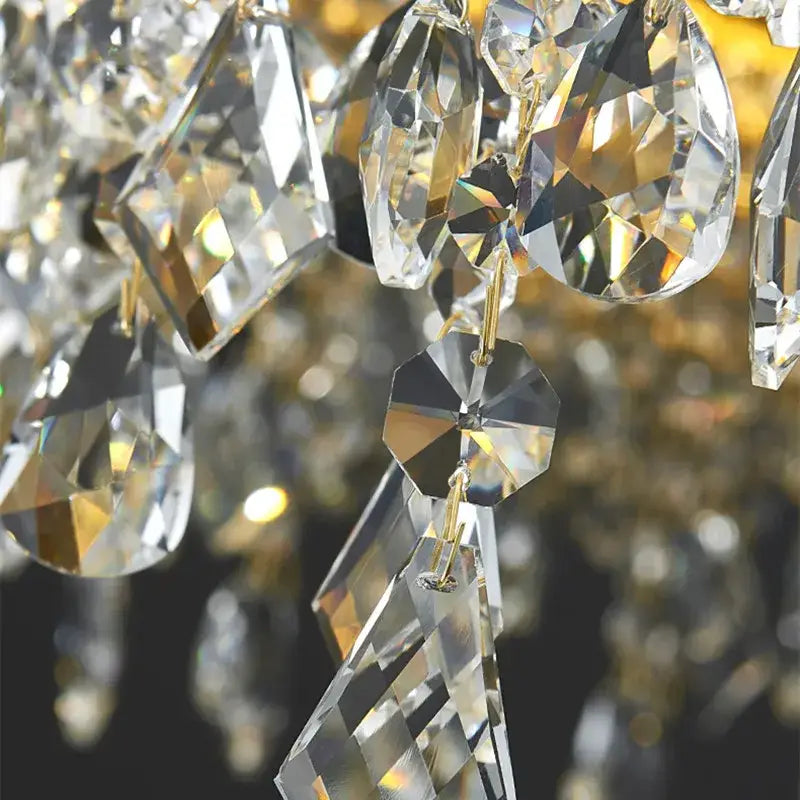 Clear faceted crystal pendants with gold-toned accents for DecorBites luxury crystal chandelier pendant light fixture