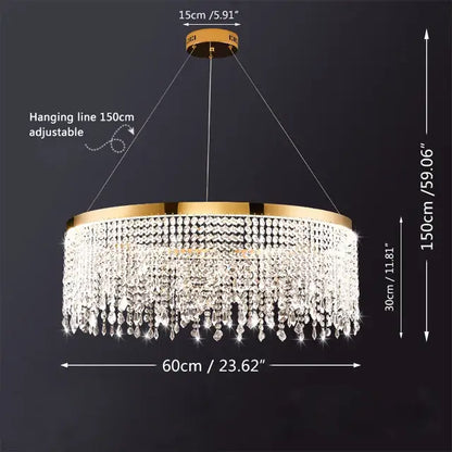 Gold-toned decorbites luxury crystal chandelier pendant light fixture with multiple tiers of sparkling crystal droplets