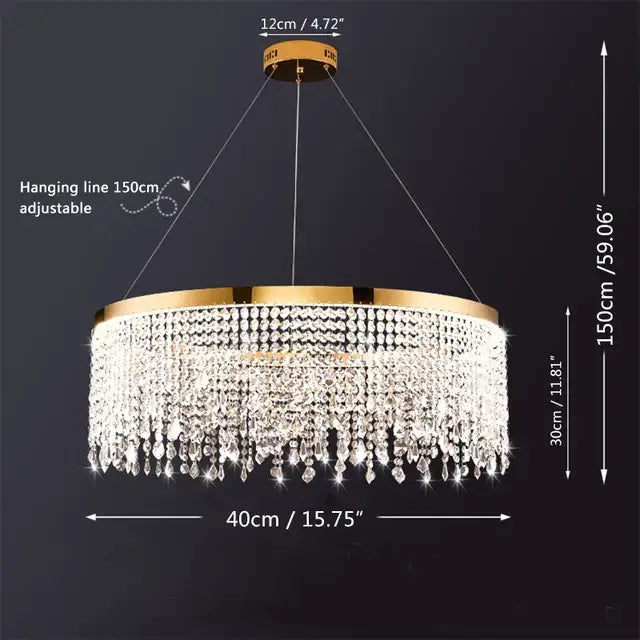 Gold-toned DecorBites™ luxury crystal chandelier pendant light fixture with cascading clear crystal beads and modern luster pendant design