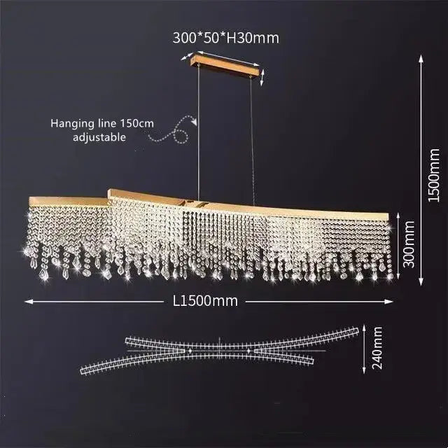 Decorbites luxury crystal chandelier pendant light fixture with gold wooden frame and clear crystal beads modern luster pendant