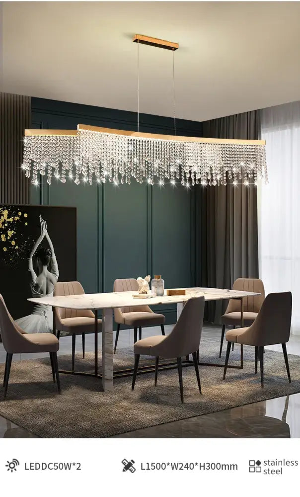 DecorBites™ luxury crystal chandelier pendant light with gold-toned frame and cascading clear crystals, modern luster pendant