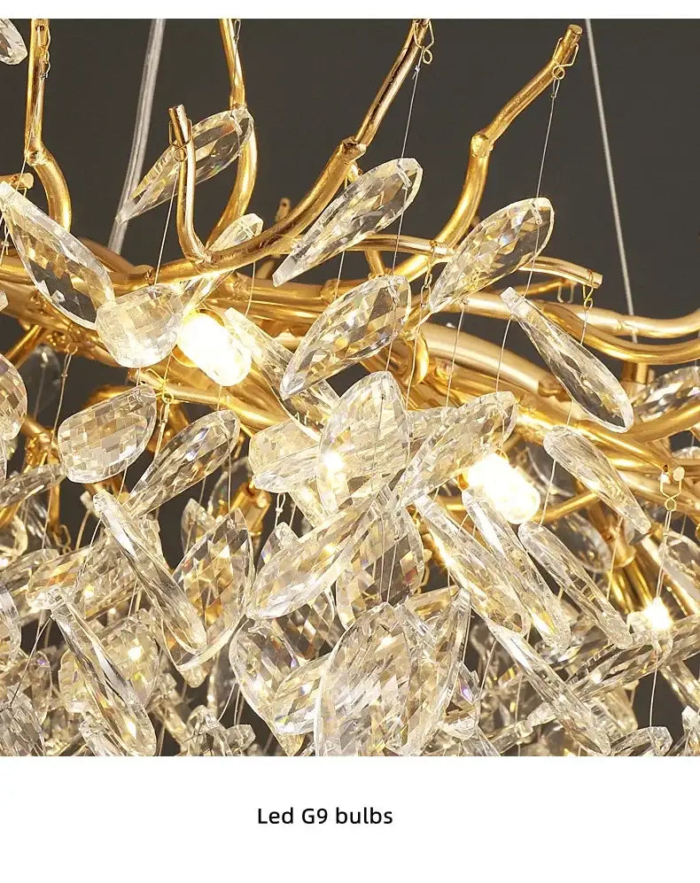 DecorBites™ luxury crystal chandelier with golden branch design and clear teardrop crystals for elegant living room lighting