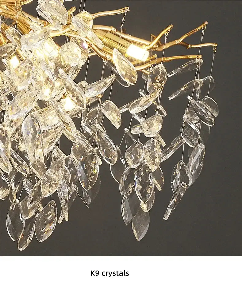DecorBites™ luxury crystal chandelier with gold branch design and clear k9 crystals ideal for living room lighting