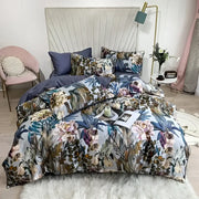Botanical-patterned DecorBites™ luxury egyptian cotton duvet cover set with pillowcases in soft pastel and earthy tones