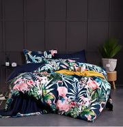 Decorbites luxury egyptian cotton duvet cover set with flamingo leaf pattern in navy blue includes pillowcases 48x74cm