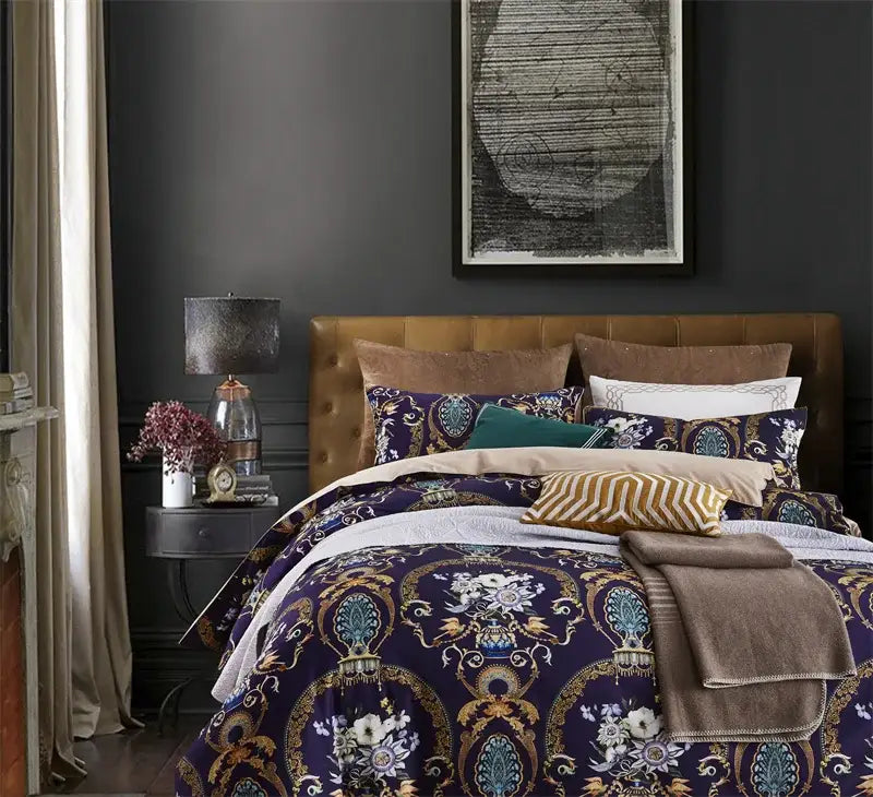 Decorbites luxury egyptian cotton duvet cover with flamingo leaf pattern and coordinating earthy tone pillowcases