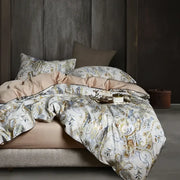 Decorbites™ luxury egyptian cotton duvet cover with intricate gold gray cream paisley pattern on white background