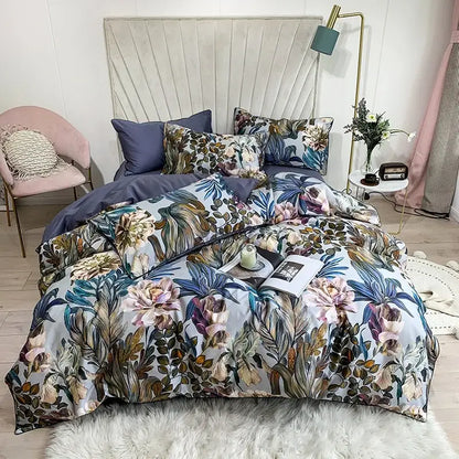DecorBites luxury Egyptian cotton duvet cover set with flamingo leaf pattern pastel tones includes pieces pillowcases 48*74cm