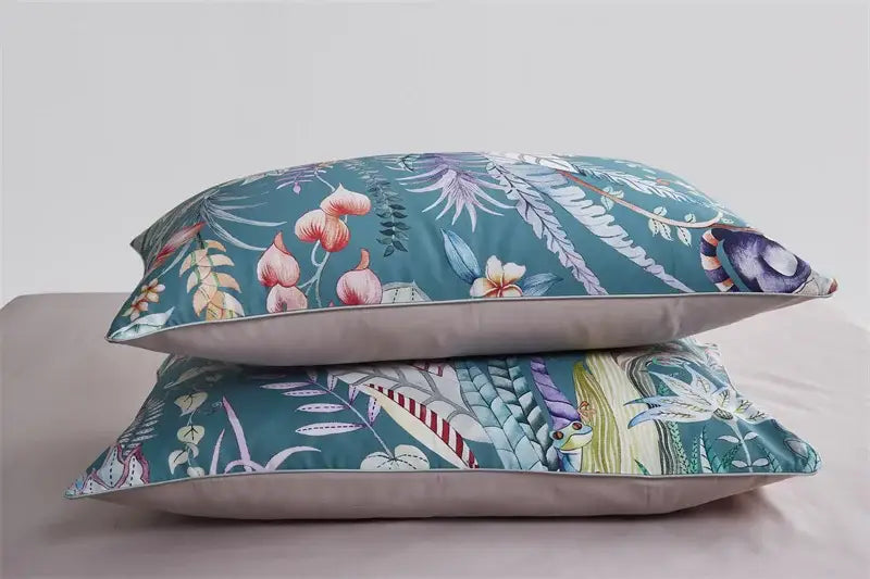 Teal floral-patterned pillow from decorbites luxury egyptian cotton bedding set with duvet cover and pieces pillowcases