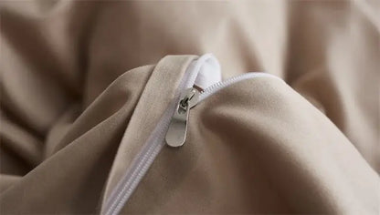 Beige luxury egyptian cotton duvet cover with white zipper and silver metal pull from decorbites pieces pillowcases set