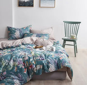 Decorbites luxury flamingo leaf bedding set queen king size with teal and pink floral satin duvet cover and pillowcases 48 74cm