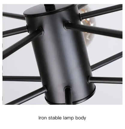 Black iron lamp body with cylindrical design and radial arms for DecorBites luxury glass ball chandelier with warm light and remote control