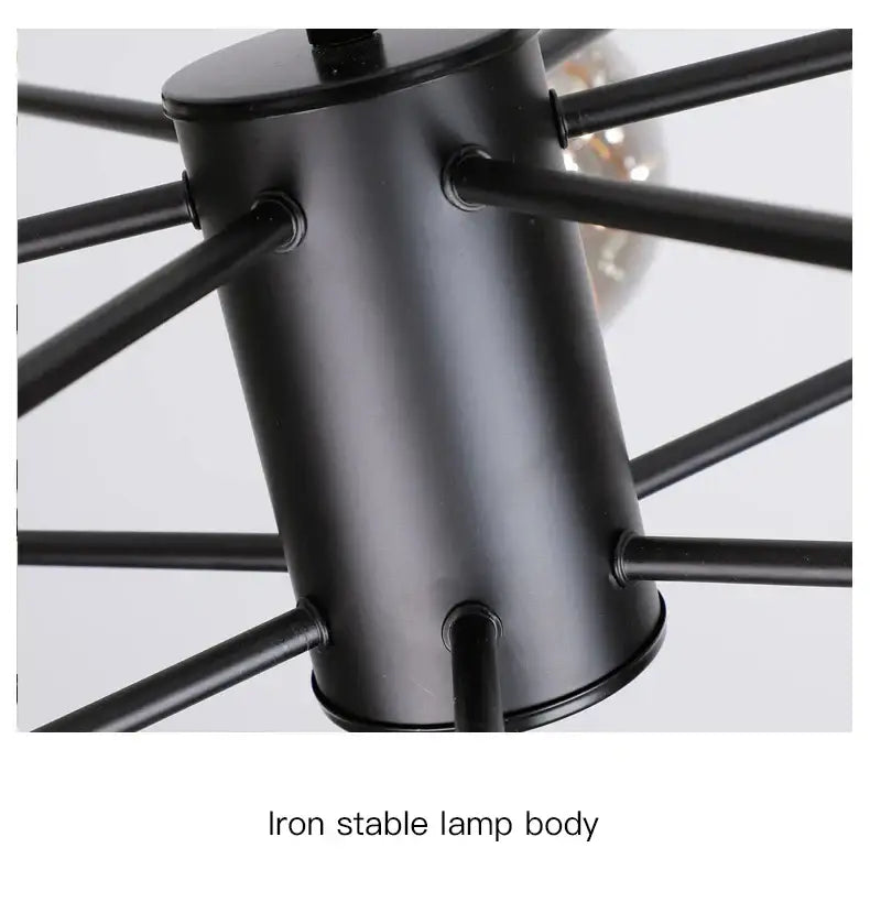 Black iron lamp body with cylindrical design and radial arms for DecorBites luxury glass ball chandelier with warm light and remote control