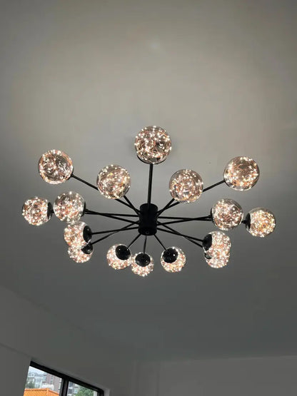 Black metal decorbites luxury glass ball nordic chandelier with dimmable warm light and remote control features