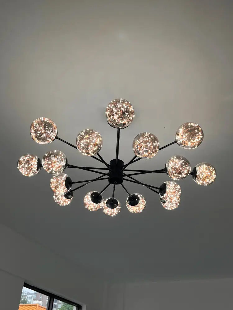 Black metal decorbites luxury glass ball nordic chandelier with dimmable warm light and remote control features