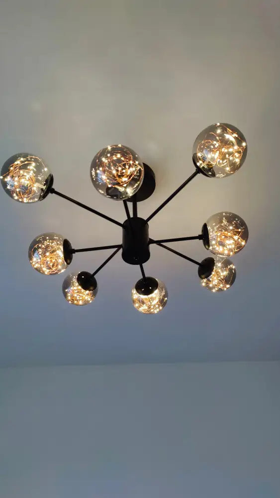 Black metal decorbites™ luxury glass ball nordic chandelier with eight warm light glass globes and dimmable remote control
