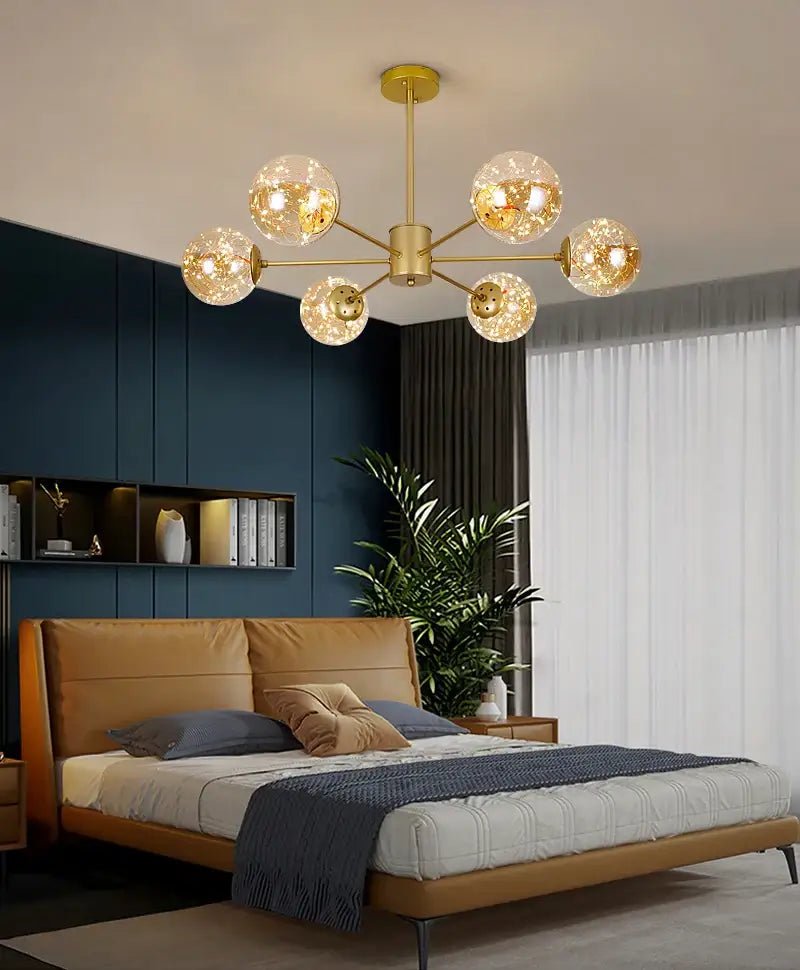 Gold-toned decorbites luxury nordic chandelier with six glass ball globes dimmable warm light remote control