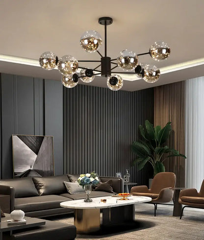 Modern decorbites™ luxury glass ball nordic chandelier with dark metal frame multiple spherical glass globes warm light dimmable with remote control