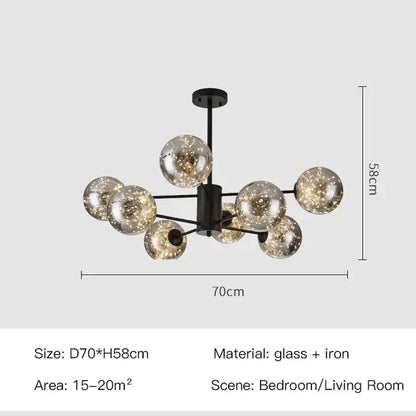 Modern black iron decorbites luxury glass ball nordic chandelier with frosted spheres and warm light dimmable by remote control