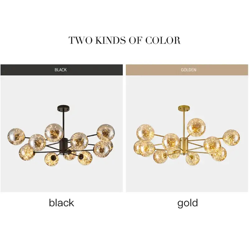 Modern decorbites luxury glass ball nordic chandelier with spherical glass globes black or gold frame warm light dimmable remote control