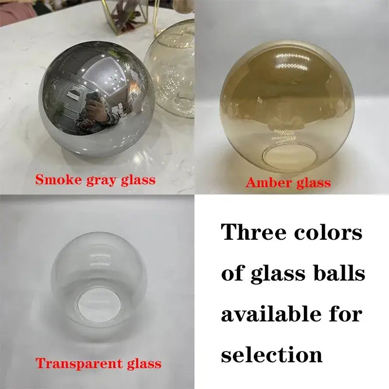 Smoke gray glass ball with reflective metallic finish in DecorBites™ luxury glass ball nordic chandeliers with dimmable warm light and remote control