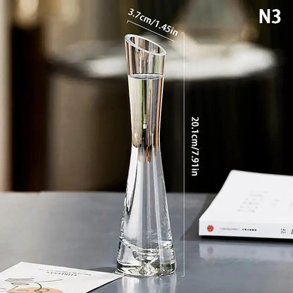 Decorbites™ luxury glass flower vase with clear tapered design and reflective metallic accent for home decor