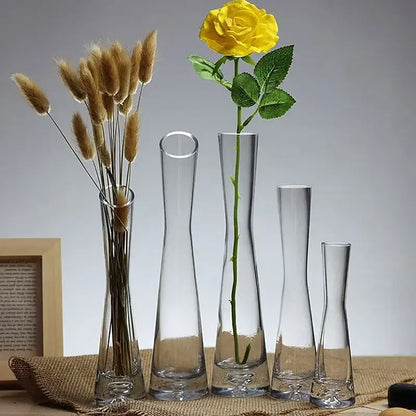Clear glass flower vases of varying heights from DecorBites™ luxury glass flower vase for elegant home decor