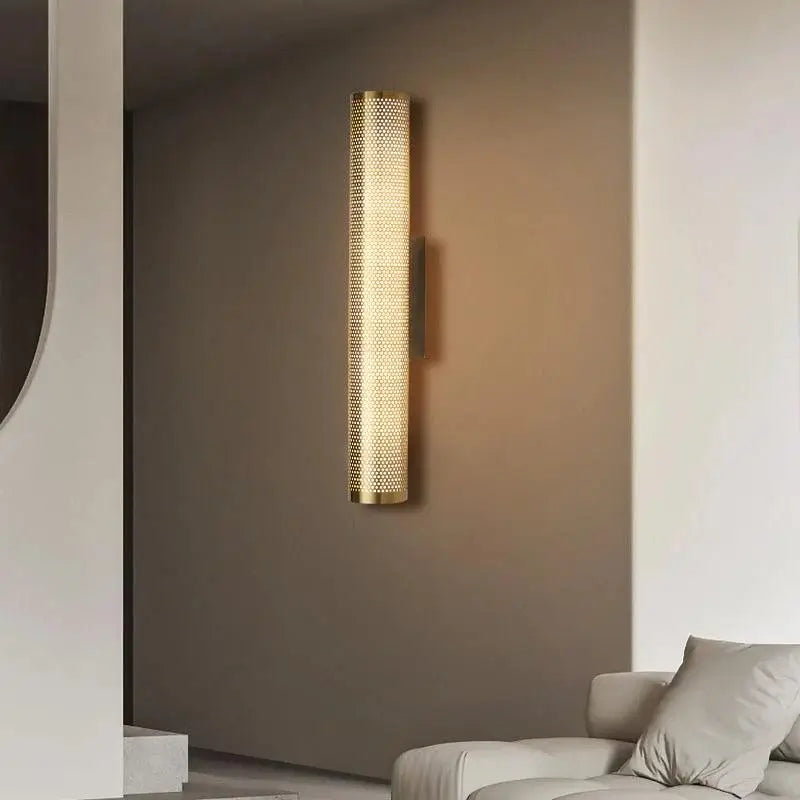 Decorbites luxury gold vanity wall sconce with a gold finish and perforated metal design wall sconce