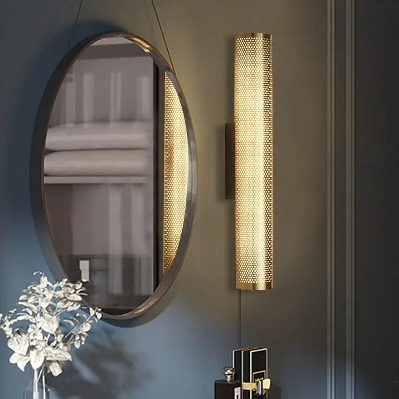 Decorbites luxury gold vanity wall sconce with gold finish and perforated mesh design wall sconce