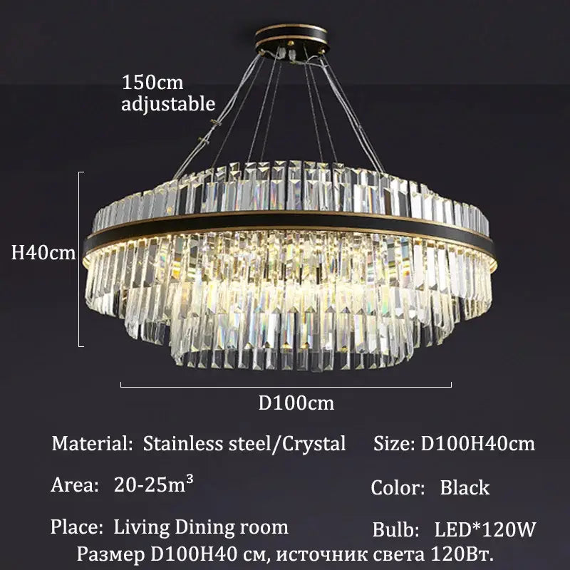 Black crystal decorbites luxury led crystal chandelier with sleek stainless steel frame and cascading faceted glass elements