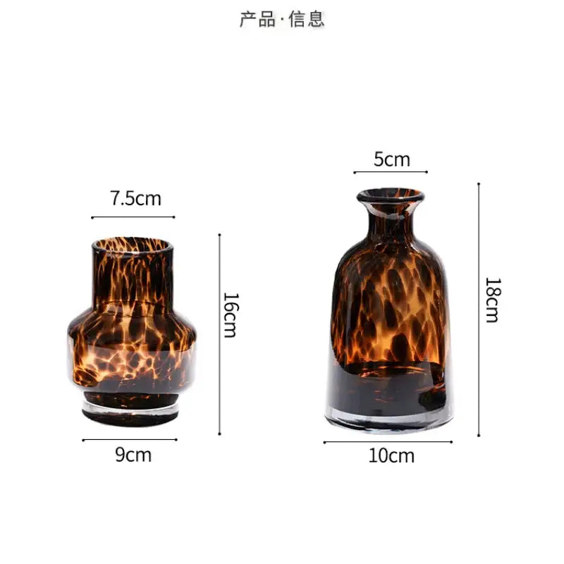 Two amber tortoiseshell glass vases by DecorBites luxury leopard glass vase set for elegant home decor