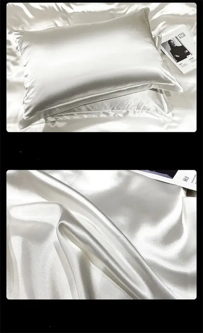 Silk pillowcase with a smooth white satin texture from decorbites™ luxury natural mulberry silk bedding set