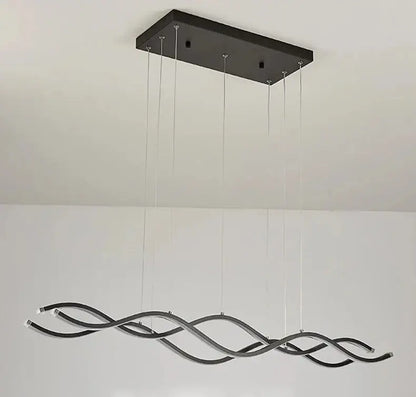 Modern black wave-shaped led chandelier with sleek metallic finish for dining room luxury nordic chandeliers by decorbites