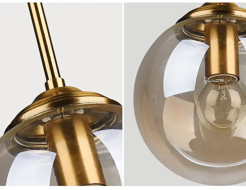 Brass-finished spherical glass pendant luxury nordic led chandelier with visible filament bulb for dining room use