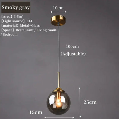 A luxury nordic led chandelier featuring a smoky gray glass pendant with brass fixture and adjustable chain for dining room use