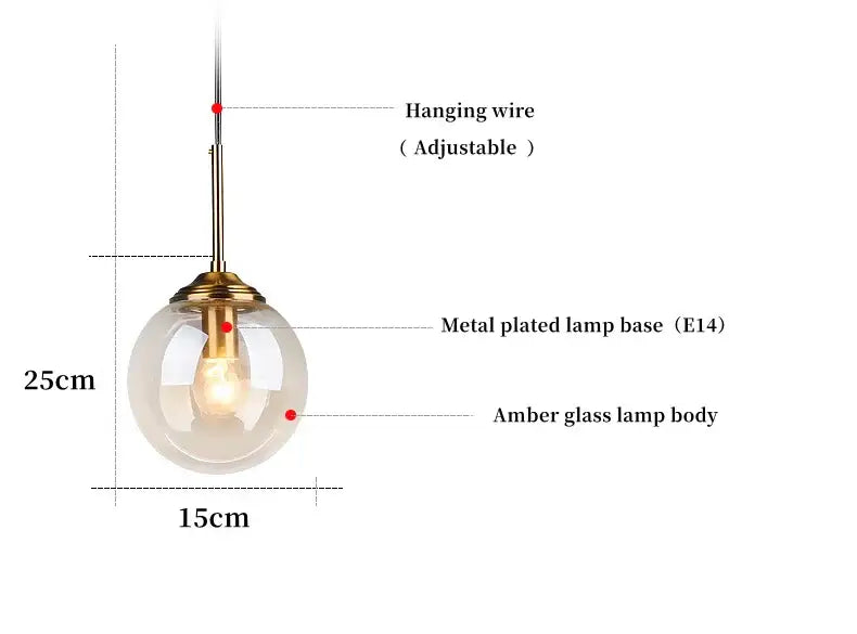 DecorBites luxury nordic led chandelier with spherical amber glass pendant lamp and brass-plated base for dining room