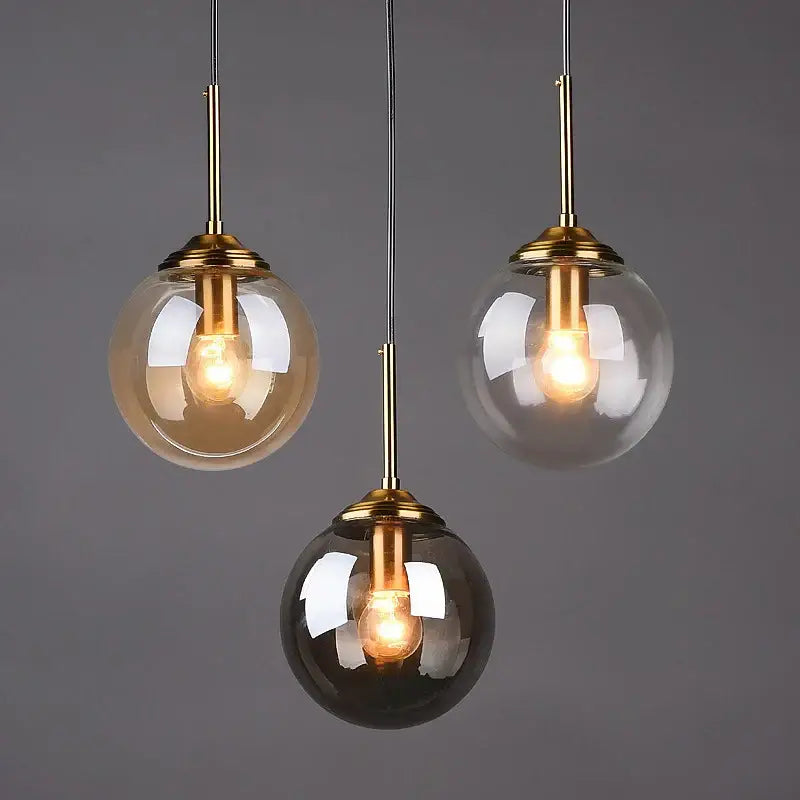 Decorbites luxury nordic led chandelier with three glass shades in clear amber and smoked glass for dining room