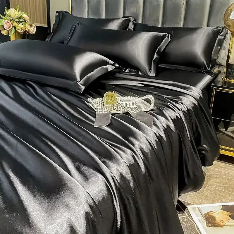 Decorbites luxury nordic silk black satin duvet cover pcs duvet cover with glossy smooth texture for width bed use