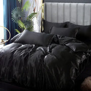 Black satin duvet cover from decorbites luxury silk bedding set with smooth texture and elegant draping for width bed
